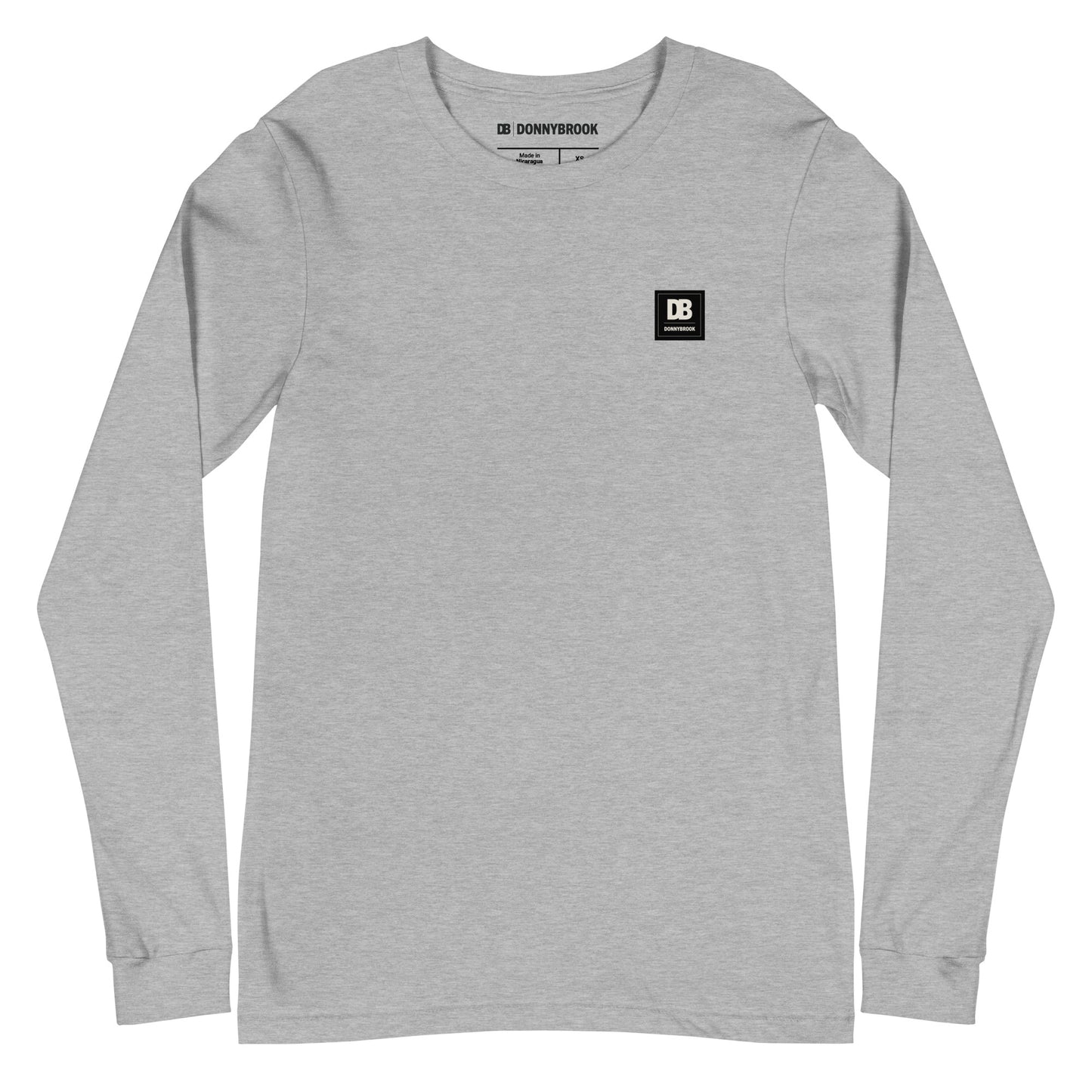 DB Stacked Long Sleeve hockey tee in athletic heather, front view