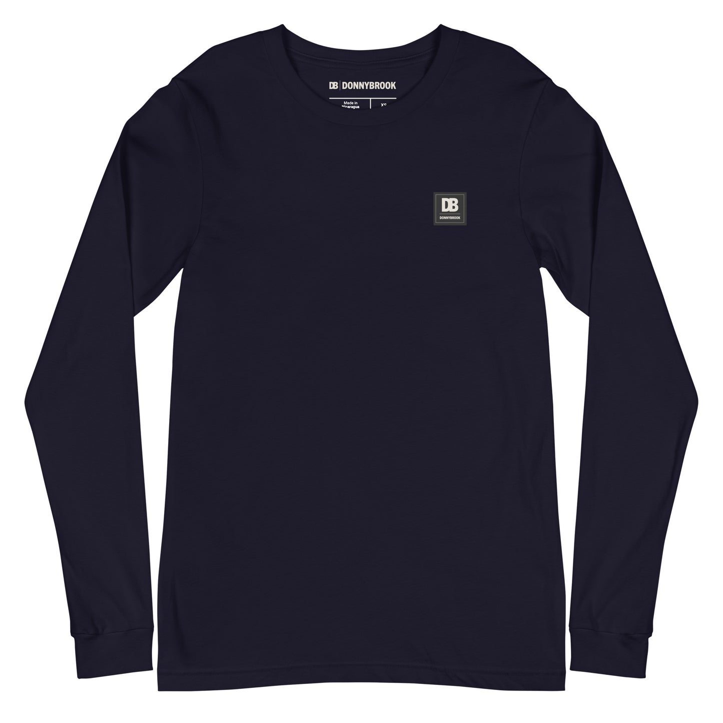 DB Stacked Long Sleeve hockey tee in navy, front view